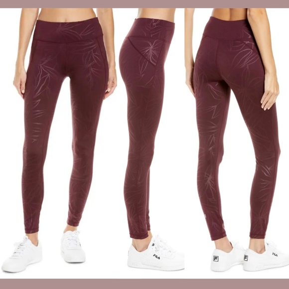NWT Sweaty Betty [ Large ] Floral All Day Embossed Leggings in Plum Red - Picture 1 of 12